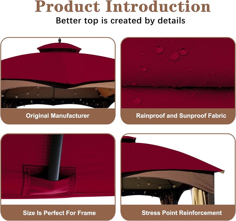 SCOCANOPY Burgundy Ripstop Replacement Roof for Lowe's Allen Roth 10X12 Gazebo Model #GF-12S004B-1/ GF-12S004BTO/TPGAZ17-002C - Image 4